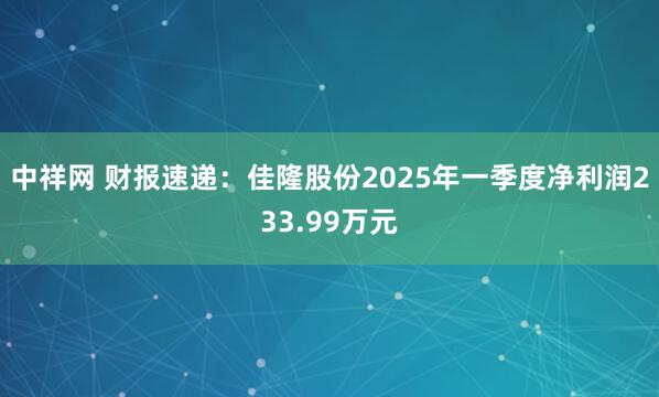 中祥网 财报速递：佳隆股份2025年一季度净利润233.99万元
